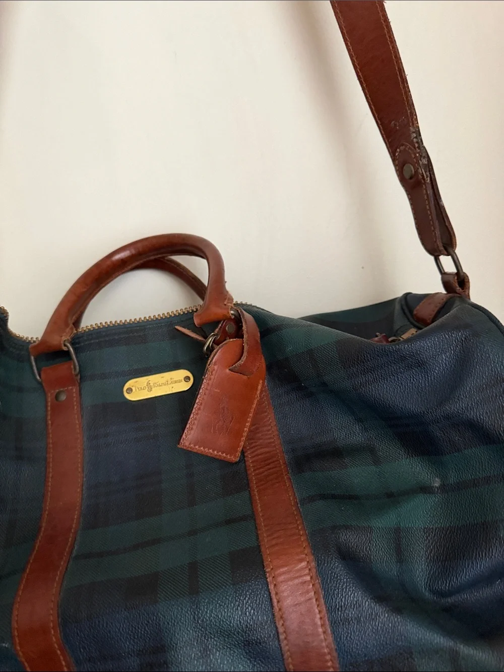 Polo Ralph LaurenLeather-Trim Green & Navy Plaid Weekender Bag